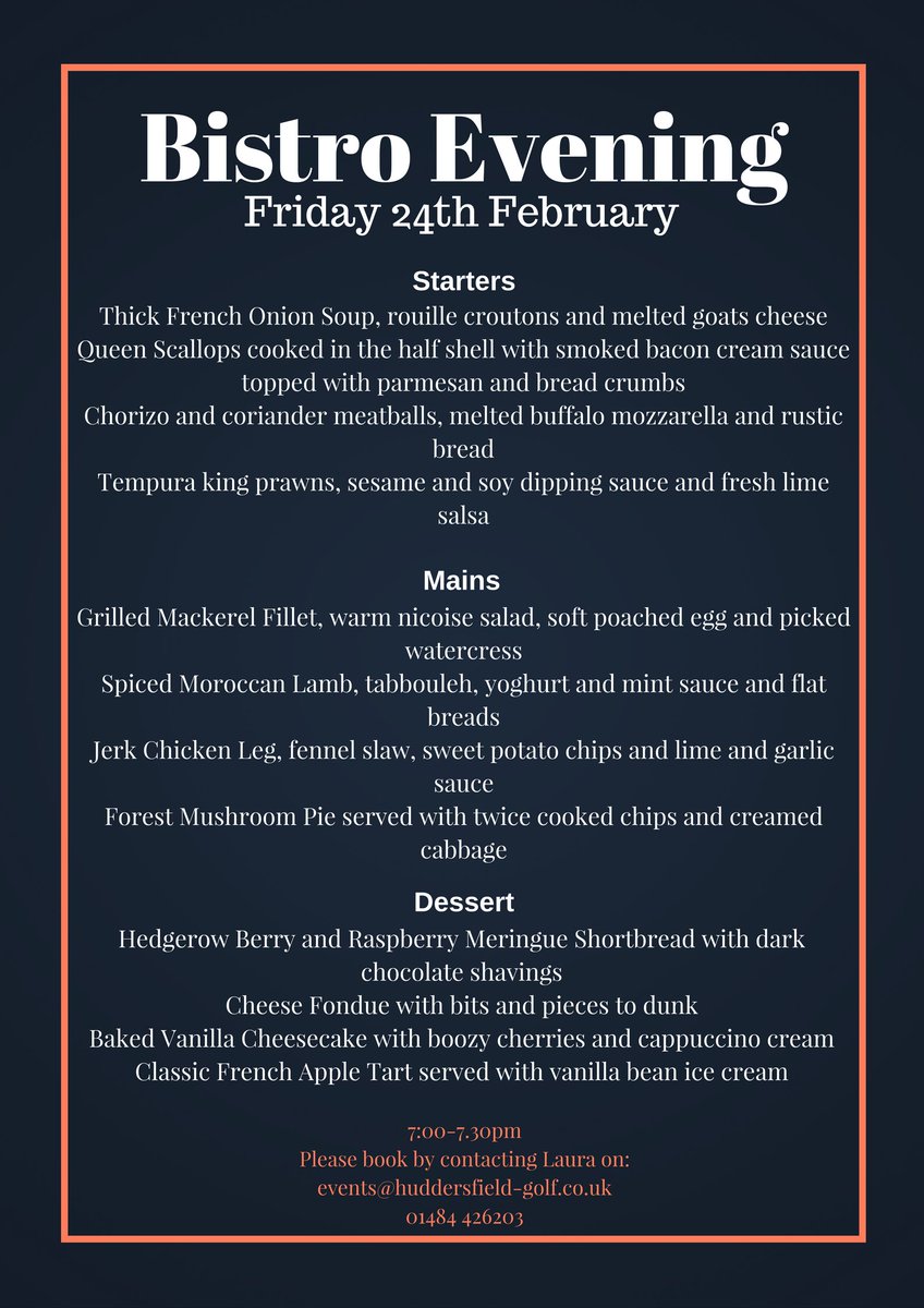 FixbyHall's tweet photo. Visit Fixby Hall on 24.02.2017 for our delicious Bistro Evening!
All members plus friends and family welcome!
#ThisIsFixby #BistroEvening https://t.co/f3QxGkZwBb