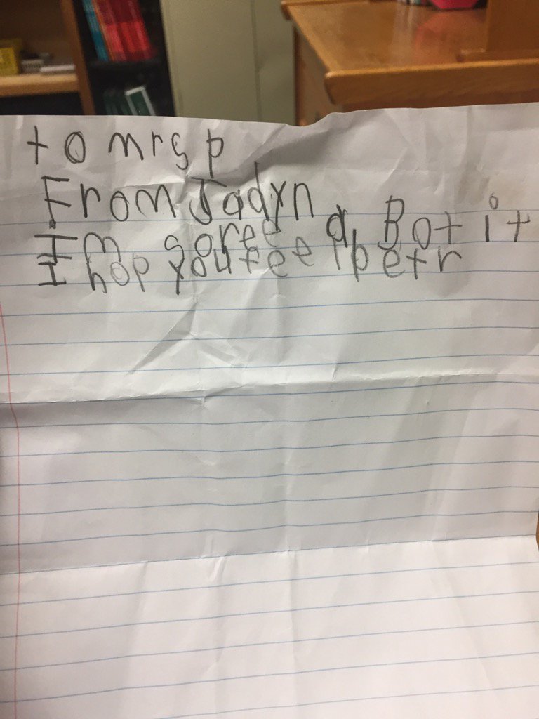 2boysonice's tweet photo. Had a sad day yesterday &amp; one of my students noticed. Found this under my door this morning. #pcsd_hc #RaiderStrong https://t.co/Sd6HJi9YtN