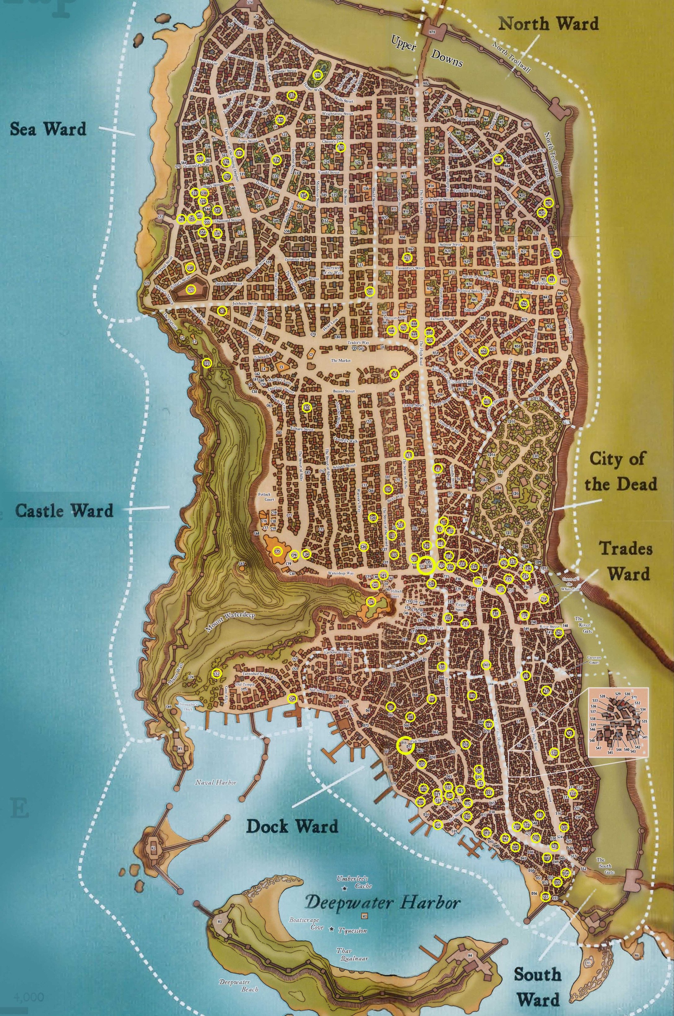 Detailed Map Of Waterdeep تويتر \ Crocheteur على تويتر: "I've Assembled The Maps Of The Book Waterdeep  3.5E I Circled The Interesting Places Described In Volo's Guide To Waterdeep  #Forgottenrealms Https://T.co/Tcnkpuwj1T"