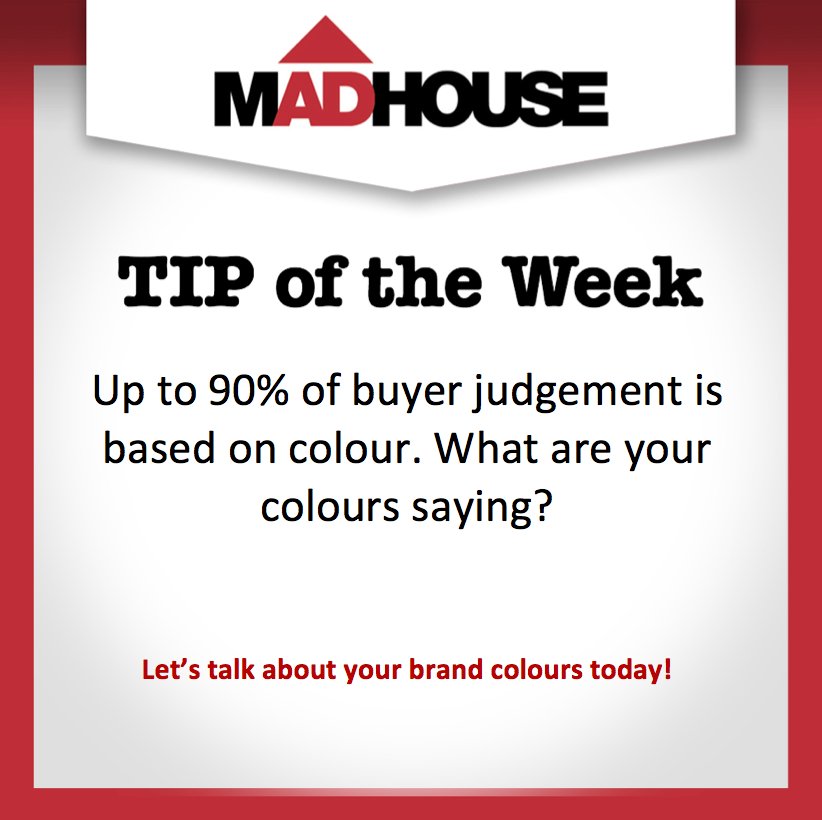 MadhouseAD's tweet image. Do your colours match your message? 90% of a customer's decision to buy is based on colour #MADtips #colourpsychology #marketing