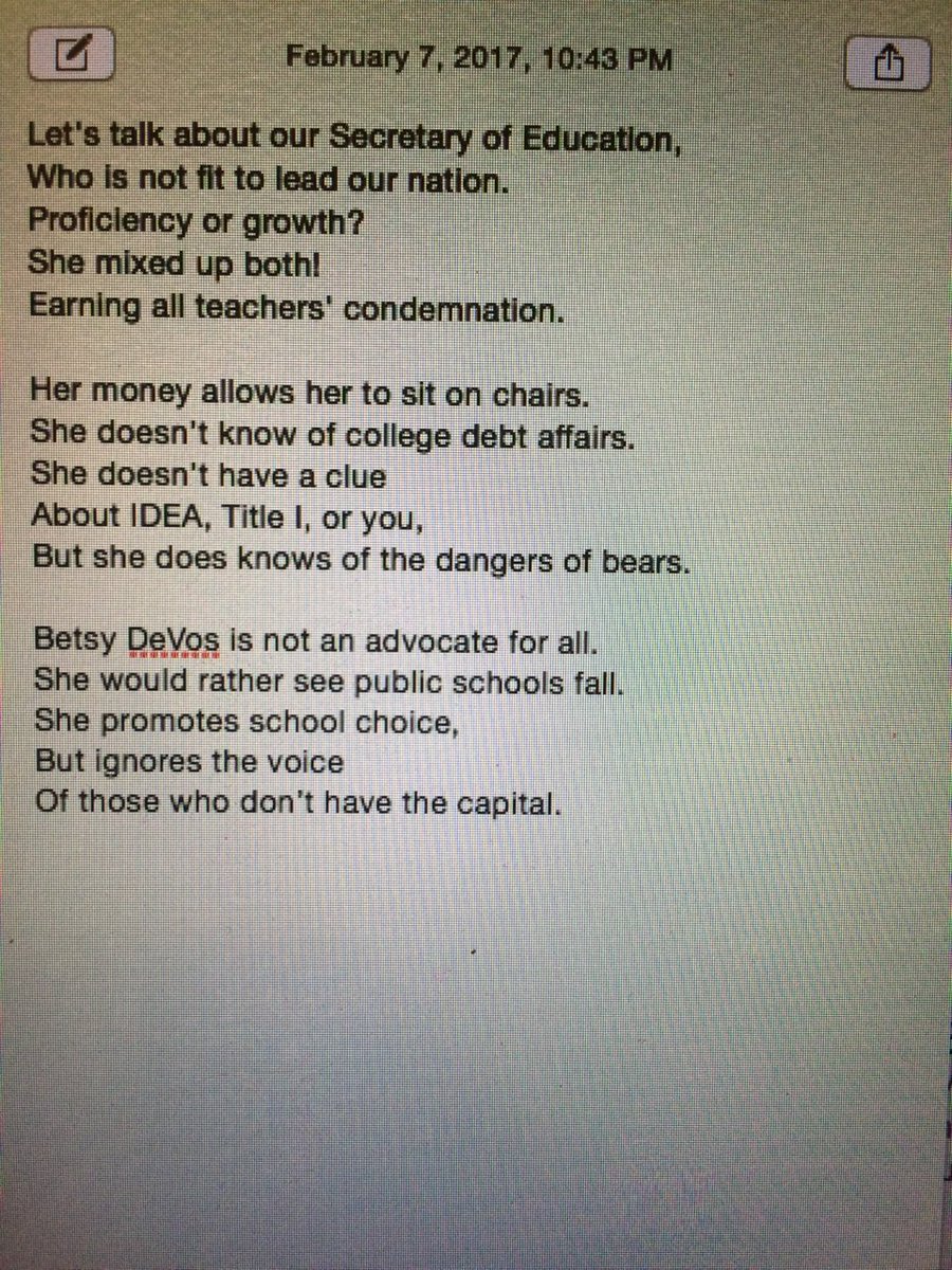 Byrningup's tweet photo. Limerick credit goes to future educator, Jenine Ybanez. @realDonaldTrump @BetsyDeVos #DeVosPledge https://t.co/oMsTWhVdtW