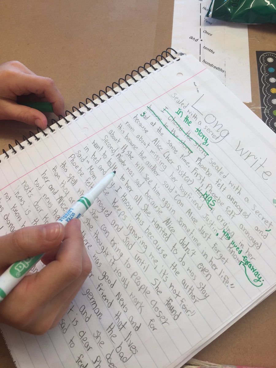 CG_grade4's tweet photo. "I can't believe I didn't even put the title of the book in my intro sentence!"#studentempowerment #selfassess #carusorodimer102 #editingfun https://t.co/D0GHOhQqeZ