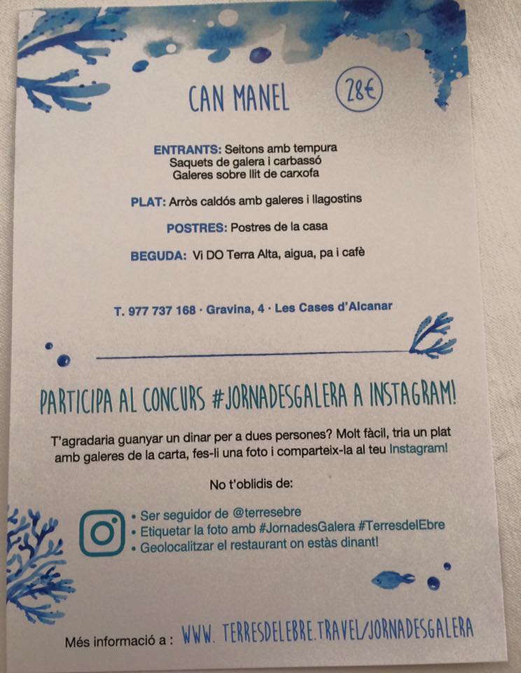 AlcanarInfo's tweet photo. Menú @Can_Manel  a les IV Jornades Gastronòmiques de la #Galera de les #TerresdelEbre #alcanar https://t.co/JonQBURcaW
#restaurantrecomanat https://t.co/XNb8bodVRT