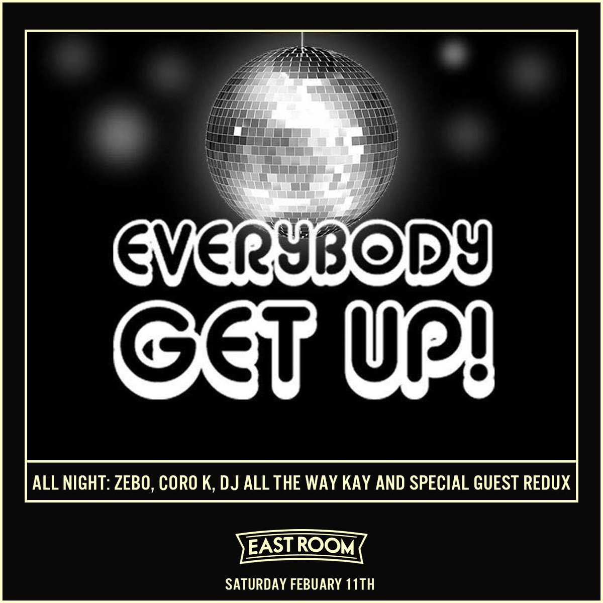 EastRoomChicago's tweet image. TONIGHT #EverybodyGetUp with residents @DJzebo Coro K and @AllTheWayKay along with special guests @REDUXDJs ! Disco, House and Fun all night