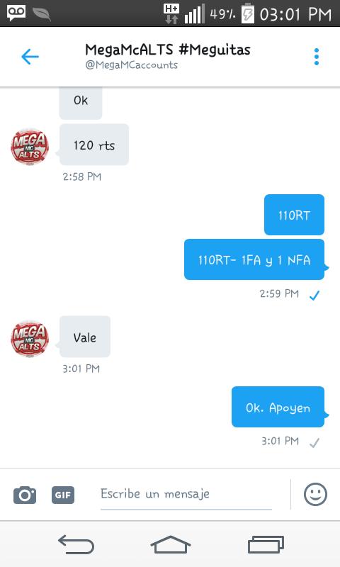 DantehPeruano's tweet photo. 110RT y @MegaMCaccounts Nos Da 
- 1 Fa
- 1 NFA
    🔄Apoyen Putos🔄 https://t.co/GX4cWxic0w