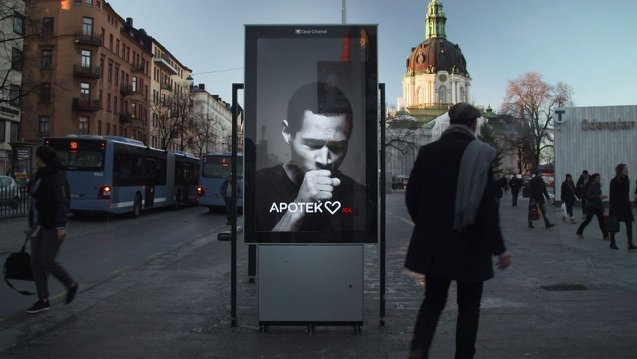 robkav's tweet image. This digital out of home poster for a Swedish pharmacy detects smokers as they pass, and coughs. youtu.be/_Uj-MMAys4M