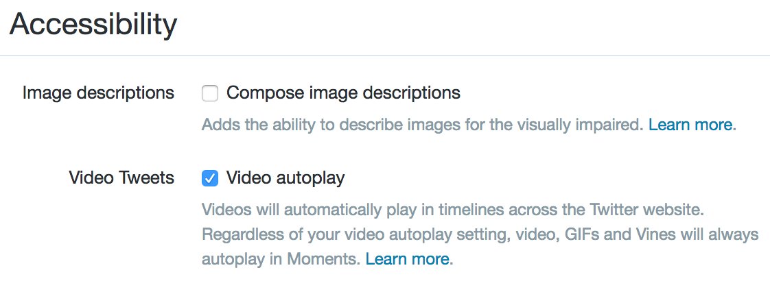 A screenshot of the accessibility options in the Settings of Twitter Web.