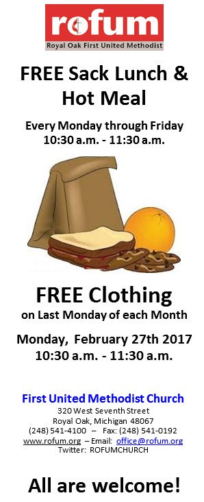 DonderoPopConce's tweet photo. RT ROFUM feeds a hot lunch &amp; bag lunch to the areas homeless. Donations are welcome to ROFUM 320 W 7th Royal Oak MI https://t.co/VMidluaKDr