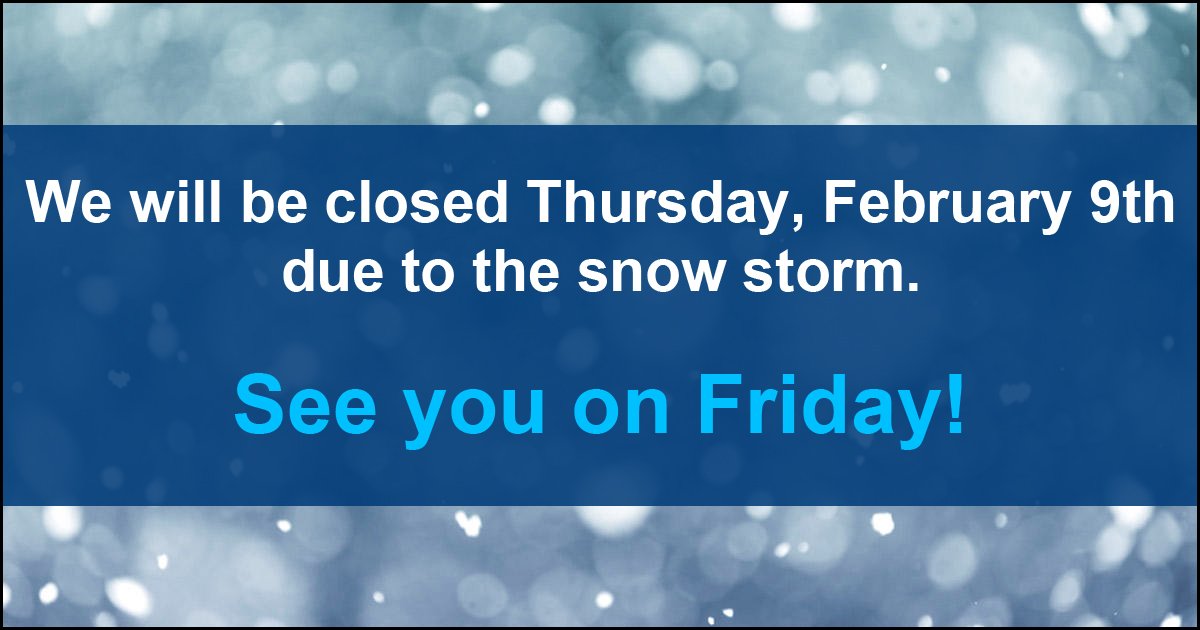StephenScion's tweet image. We will be closed tomorrow due to the snow storm. Business will reopen on Friday.