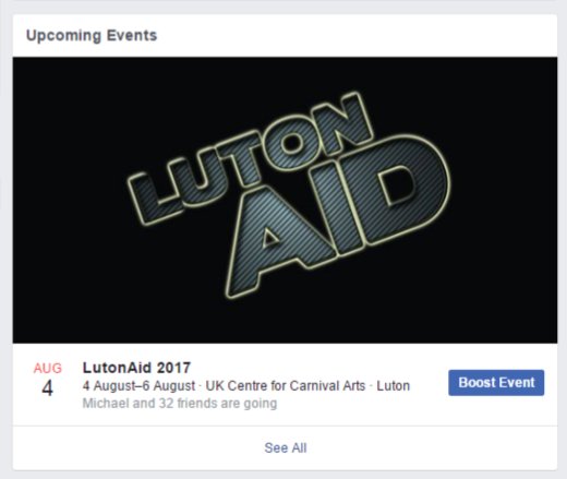 LutonAid 2017 is happening. #LutonAid #LA2017 #Luton #musicfestival #livemusic Fri 4 and Sat 5 August #ukcca

facebook.com/LutonAid/