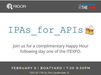 TeamRigor's tweet image. Swing by booth 335 to cheers to IPAs for APIs tonight after the @ITEXPO #AllAboutTheAPI