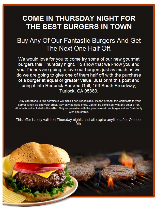 RedBrickTurlock's tweet image. Thursday Burger Night bit.ly/2kJ16Ad