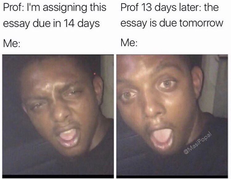 ChrisPeluzzo's tweet photo. Me rn tryna write this paper due Friday. https://t.co/H3YE52xurT