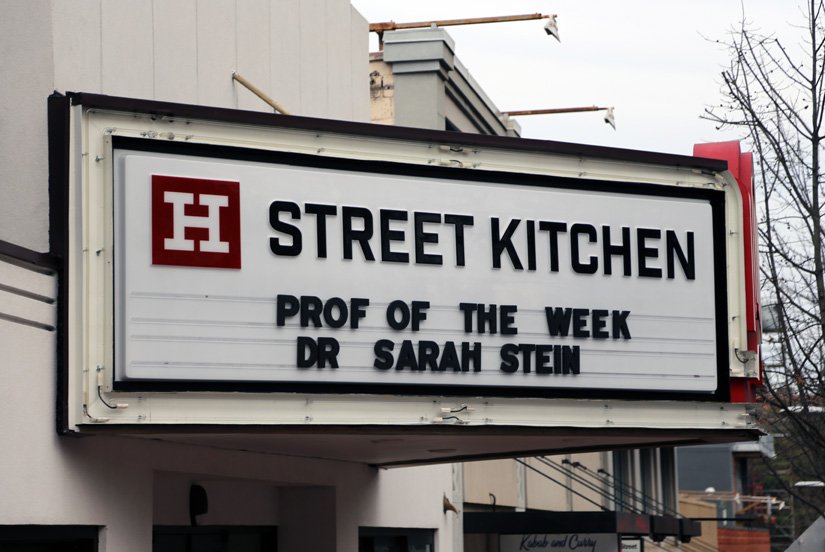 Not the 1st time our Oscar®-winning faculty filmmaker, Dr. Sarah Stein, has been featured on a marquee! Photo: Ed Funkhouser (films 4 food)