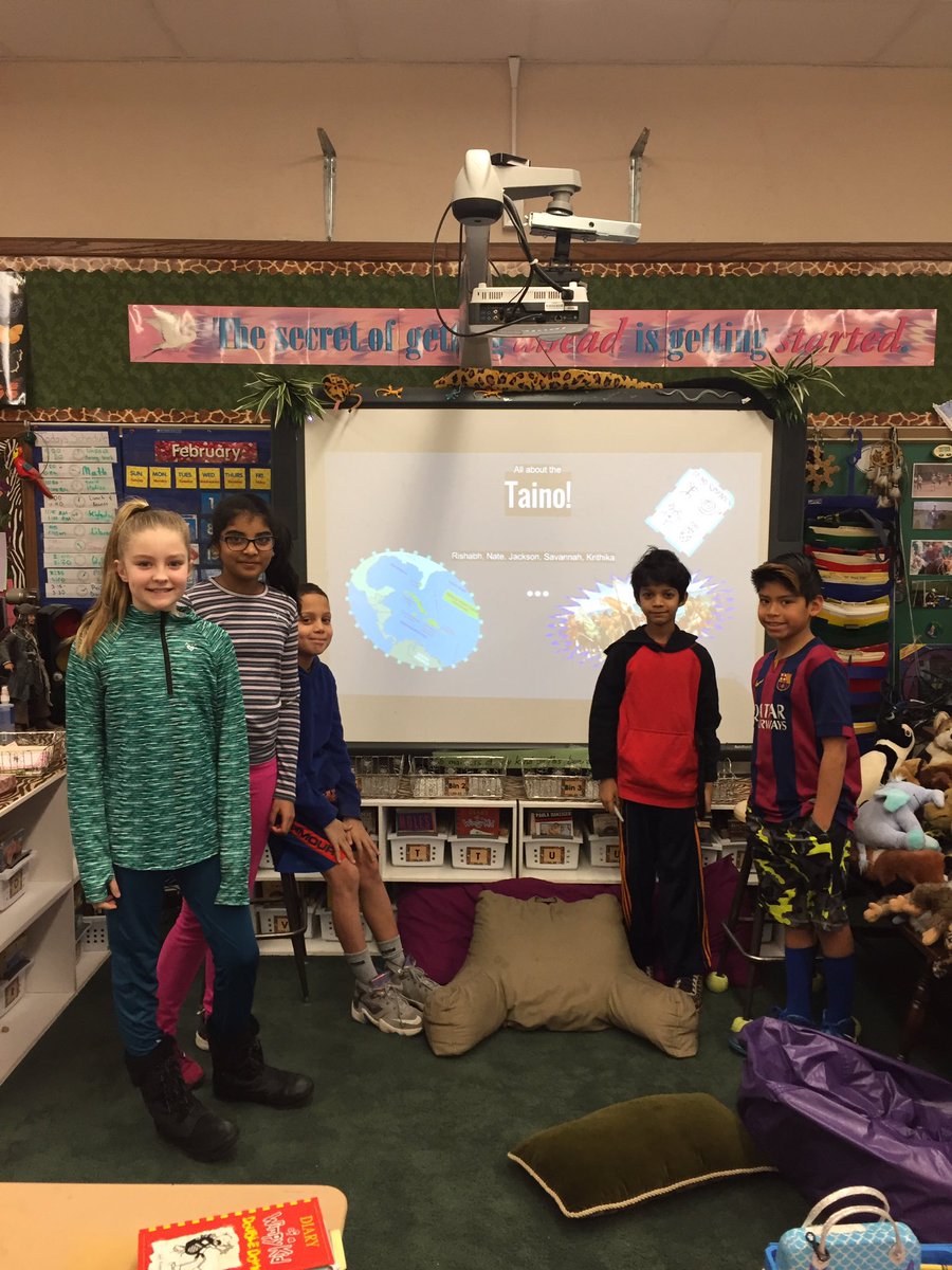 Wild4Class5_4's tweet photo. Students present their Google Slides project on the Taino, Adena, and Haida tribes! Love the creativity! #weeksandgray #hauppaugeschools https://t.co/Yp6Nc18UJU