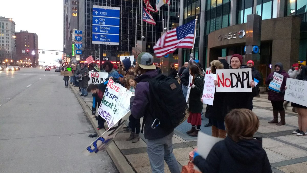 SURJColumbusOH's tweet photo. About 50 people gathered in downtown Cbus, Ohio for #NoDAPL protest. #StandingRock @soit_goes @NoDAPL https://t.co/l9FN7V7ykb