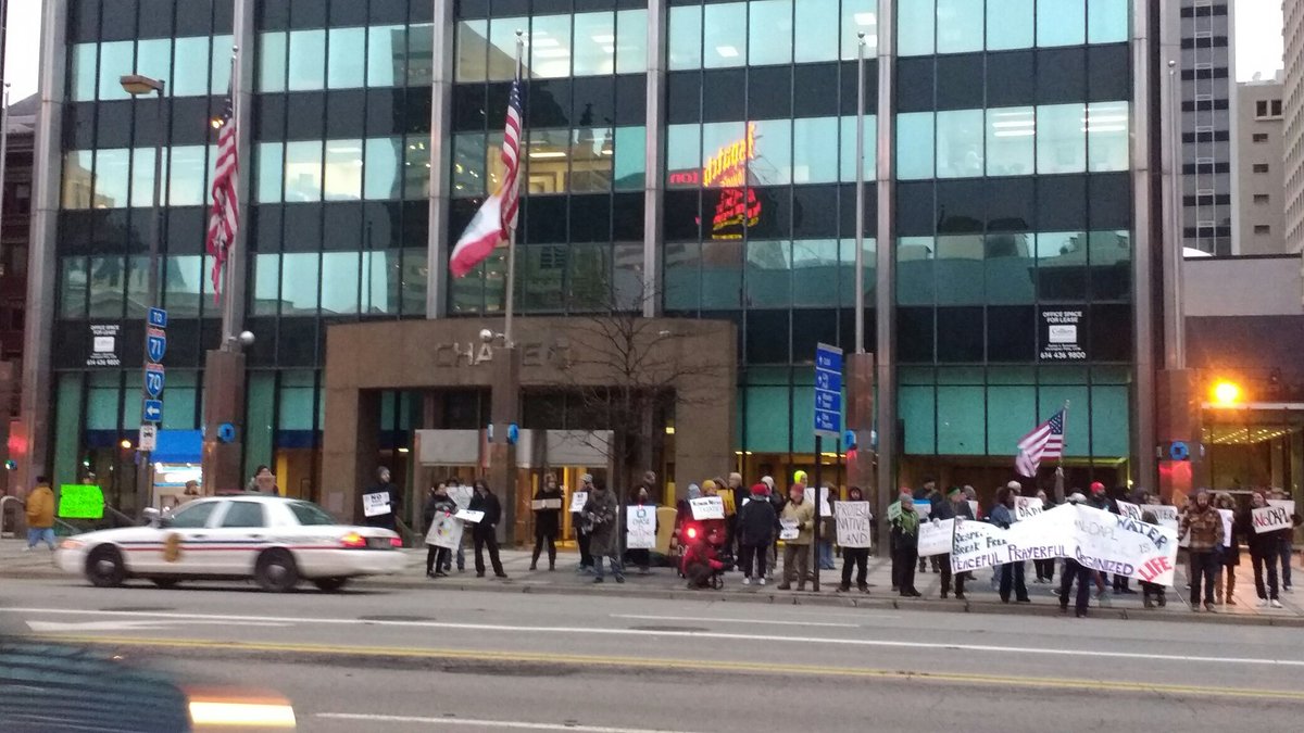 SURJColumbusOH's tweet photo. About 50 people gathered in downtown Cbus, Ohio for #NoDAPL protest. #StandingRock @soit_goes @NoDAPL https://t.co/l9FN7V7ykb