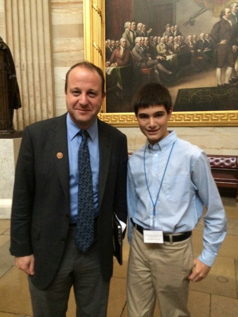 BrynnASchmidt's tweet photo. Just a fun shot of my son with @RepJaredPolis at the capital #thankyoudemocrats #Colorado - please keep fighting @realDonaldTrump on policy https://t.co/UVaVJrewEI
