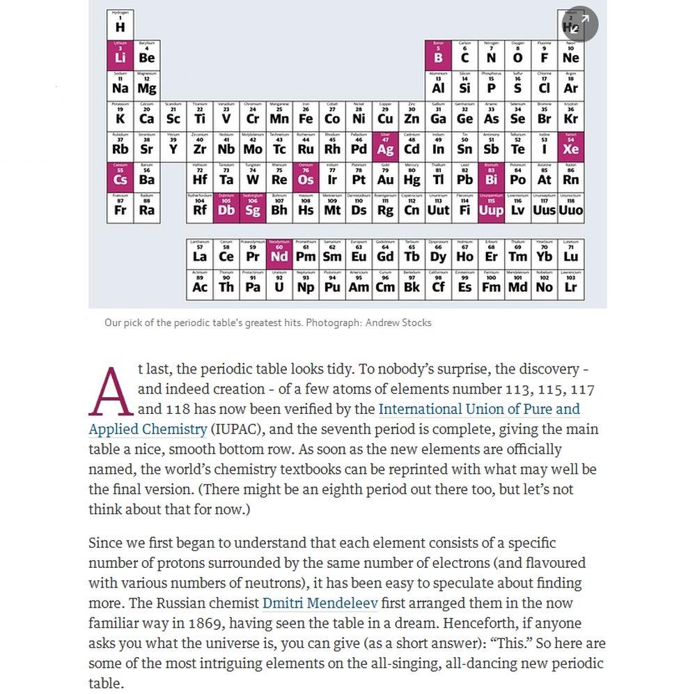 JohnRMoffitt's tweet image. #DmitriMendeleev ... The #PeriodicTable finally looks tidy. Researchers in Japan, Russia &amp;amp; US added 4 new elements, completing the 7th row!