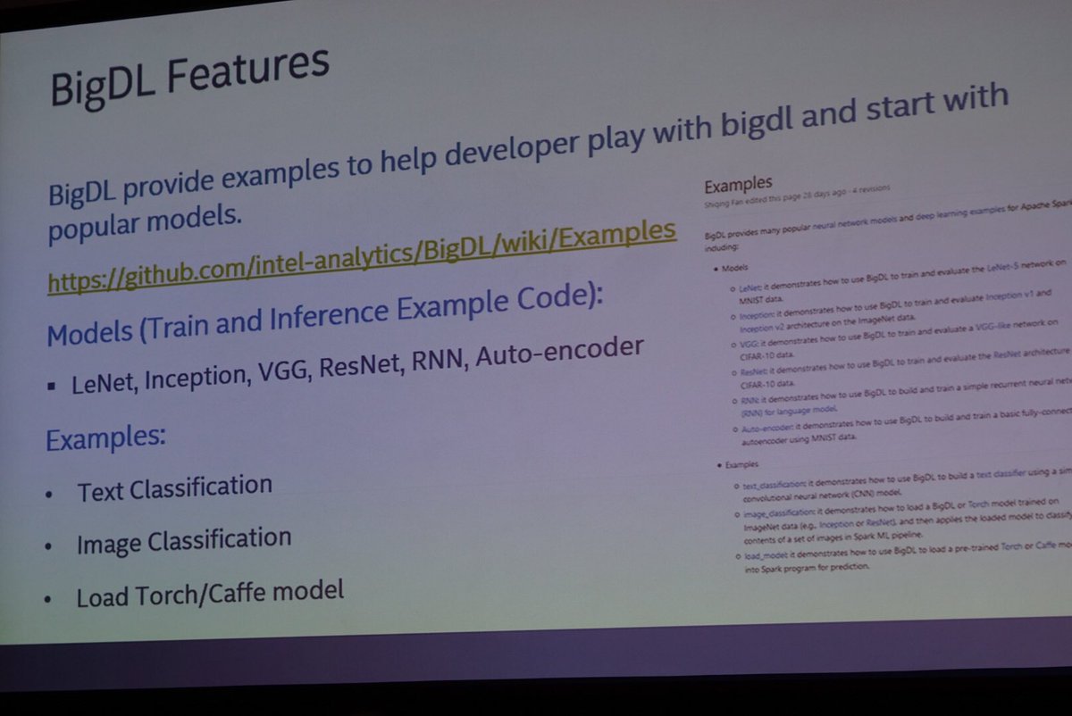 dirkvandenpoel's tweet image. Nice new #opensource #deeplearning package by @intel runs #bigDL on top of #ApacheSpark at #SparkSummit github.com/intel-analytic… #analytics