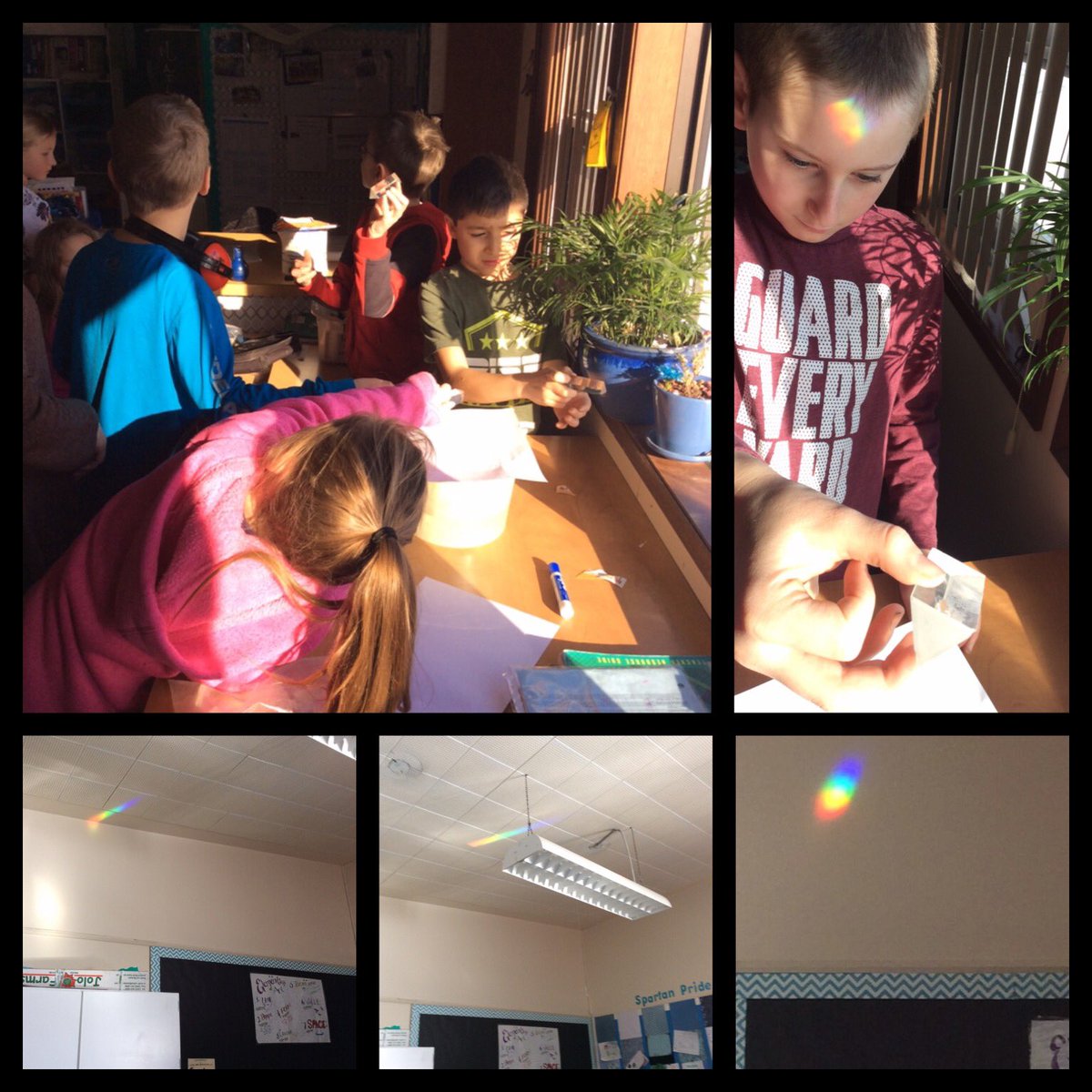 BredysBunch's tweet photo. @eatonspartans Today we had a bright idea and explored refraction! We made our own rainbows using prisms. #lightBends https://t.co/utXmIopQq3