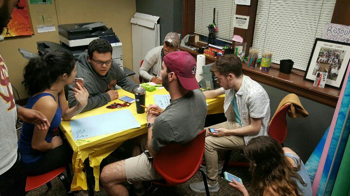 HigherEdHolly's tweet photo. RAs are hard at work counting up pre-conference spirit points earned via social media for #FARH2017. https://t.co/Jp5puKWPFj
