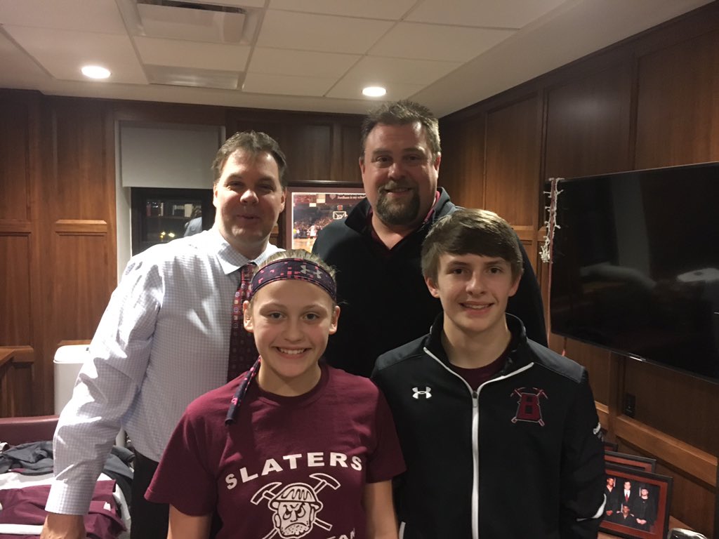 SlaterHoops's tweet photo. @SlaterHoops Great catching up with Jeff before the game. He told Kaylee & Ben some stories-some were even true. #ExplorersNeverLost https://t.co/bgIpZVsoB8