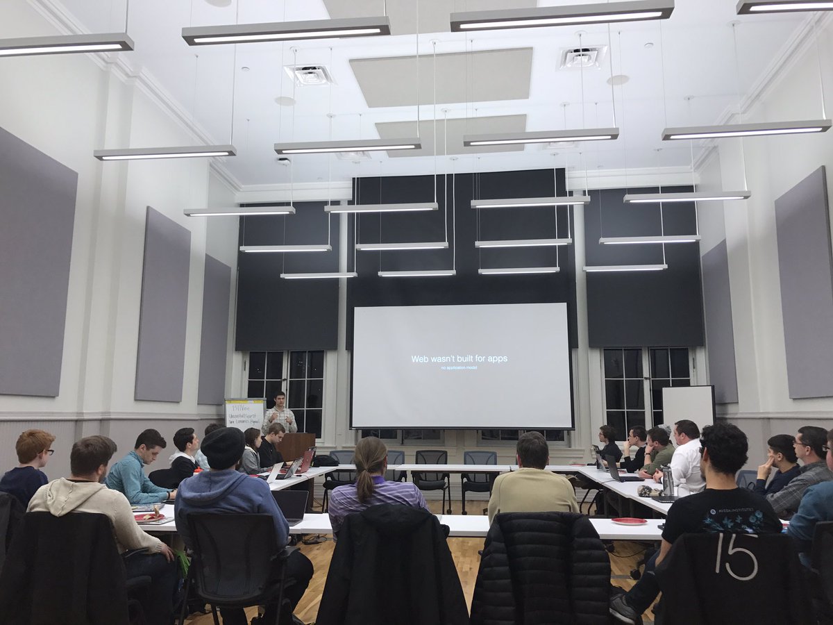 Tzmanics's tweet photo. Learning how to take over the world‼️...I mean build a #PWA 😁from @domfarolino 👏@NodeSchoolCincy big thanks to @cintrifuse &amp; @HelloTangible https://t.co/9EUg09nDCG
