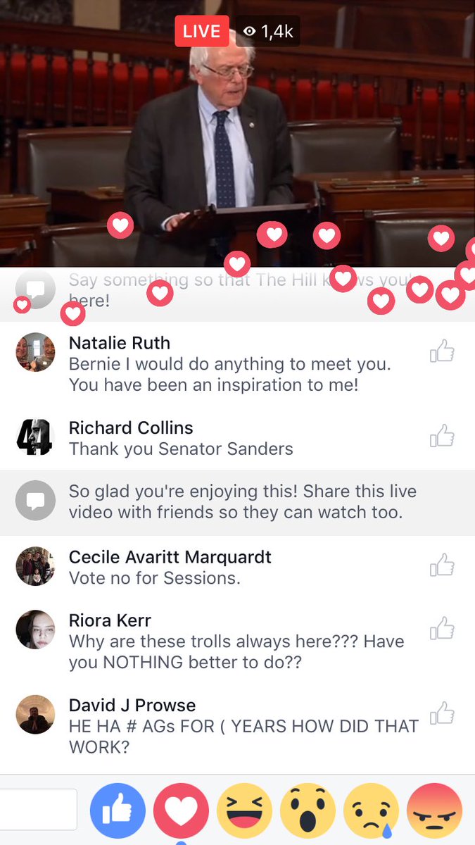 michkaminsky's tweet photo. So much love for @SenSanders speaking against Sessions for AG. #NotoSessions https://t.co/Y2v5yUAevt