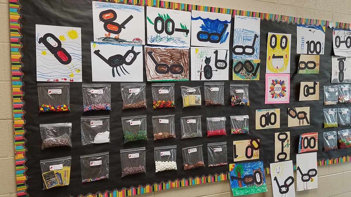 drholly56's tweet photo. #walkerlearns Love this first grade bulletin board celebrating 100th day! https://t.co/3ACYQThyQj