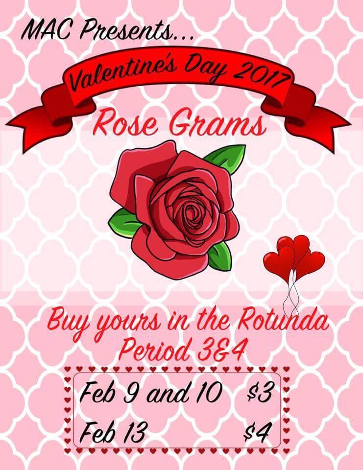 _MCIathletics's tweet photo. MAC brings to you Valentine's Day rose grams 🌹🌹🌹 make sure you know the homeroom number and come on down to the rotunda!!!#spreadthelove ❤️ https://t.co/VqU5jv7H55