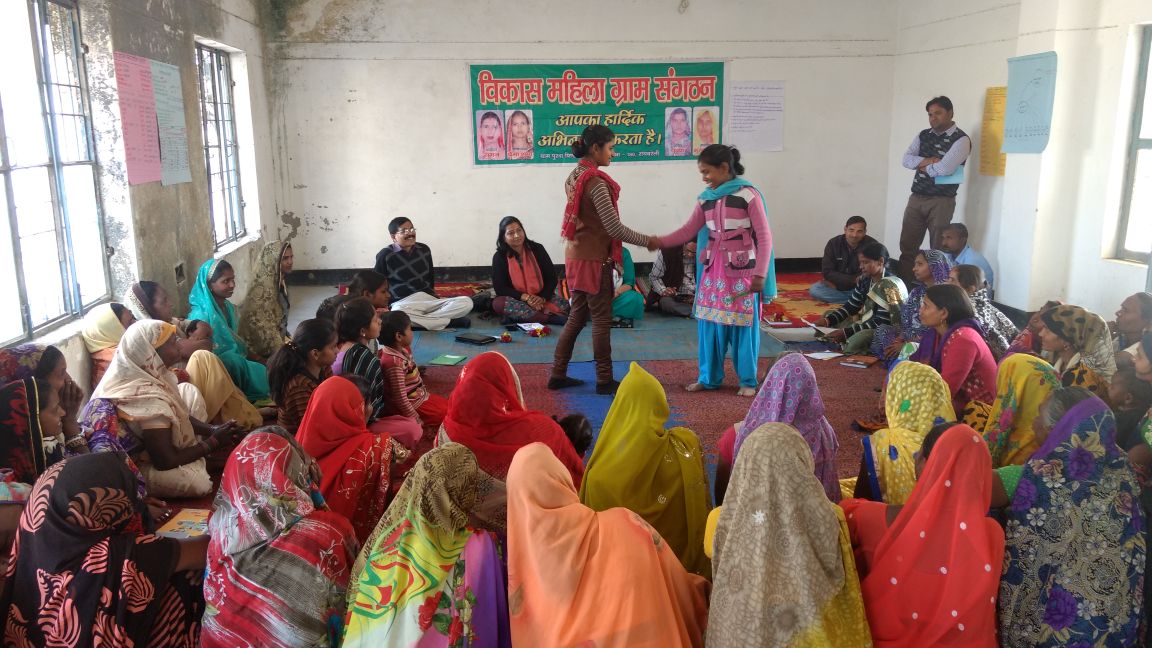 Young women demonstrate techniques of self-defence which they learned from training provided by @RGMVP #YouthEngagment #YWSHGs #RGCTIndia