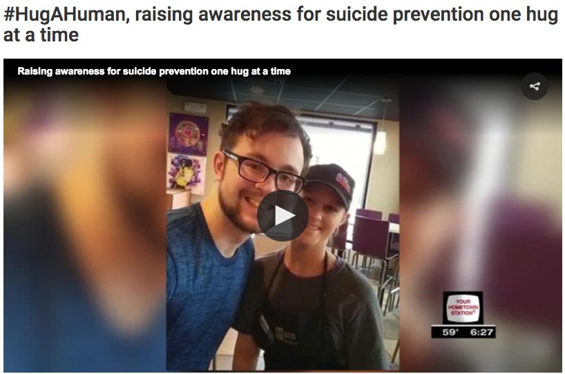 SuiDoc's tweet photo. #HugAHuman is #suicideprevention one hug at a time. Why not? Itβs time we get creative. https://t.co/m5b3lB5Vnp @launcelot92 #zerosuicide https://t.co/uq84fKN59G