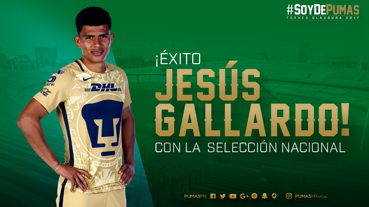 ¡Éxito con <a href="/miseleccionmx/">Selección Nacional</a>, @JGallardov31! 👊🇲🇽
#VengaCantera #SoyDePumas