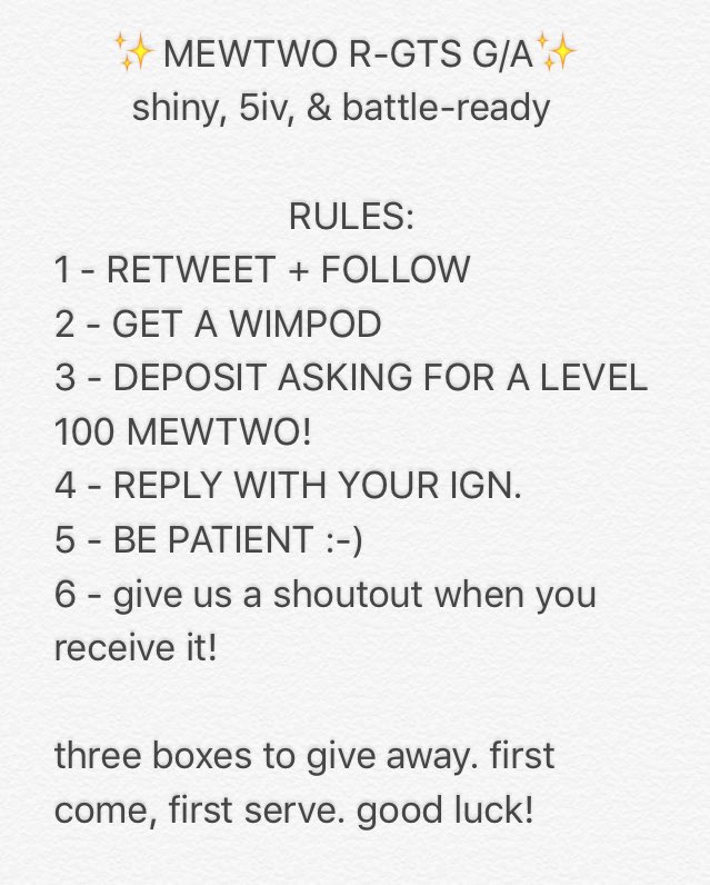 SkullGiveaways's tweet photo. ✨SHINY MEWTWO R-GTS✨

straight from johto 👽 kindly follow all the rules &amp; be patient. one per person, good luck :-) https://t.co/P5w4RJ0fqe