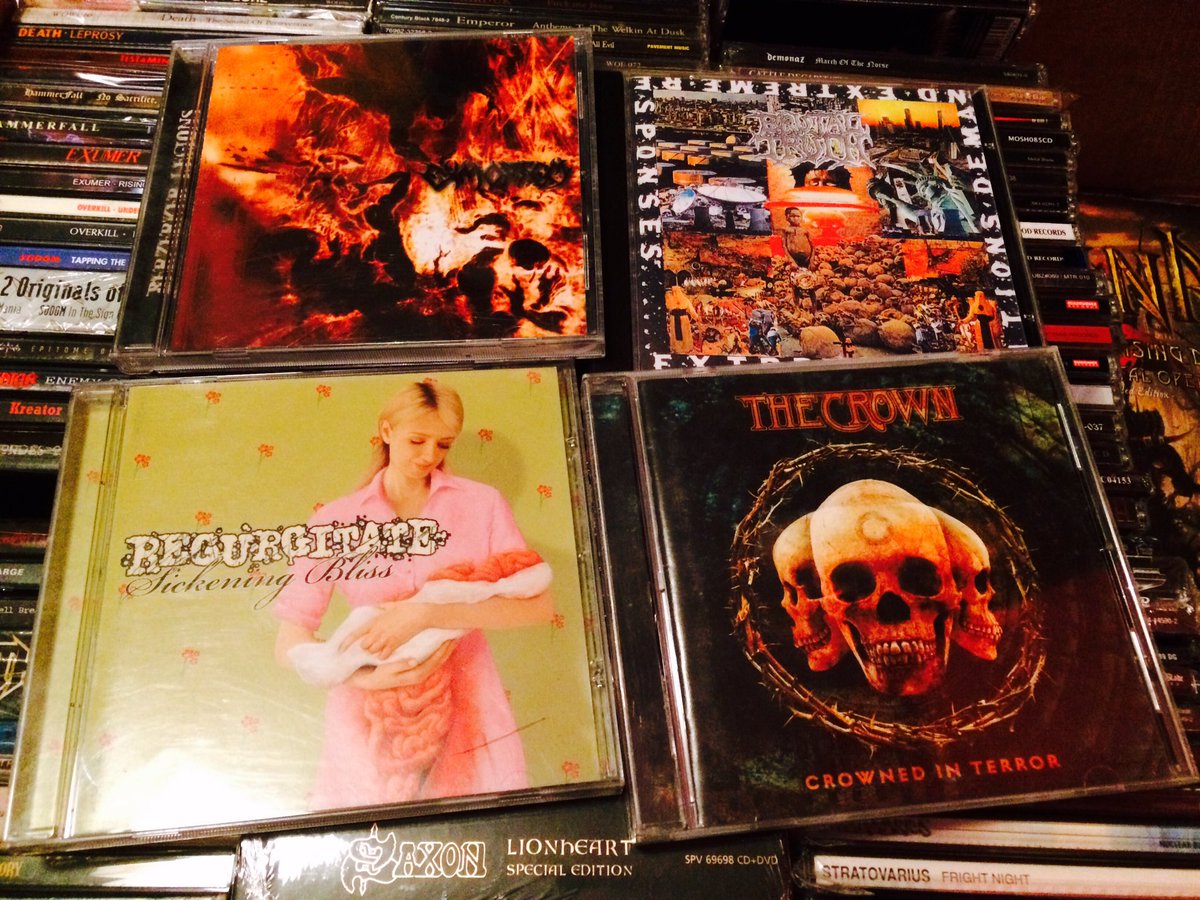 MetalskinLv's tweet photo. La reco de hoy
Exmortem Berzerker legions 
Brutal Thruth Extreme conditions 
The Crown Crowned in terror
Regurgitate Sickening bliss https://t.co/mCrIhgK2Zq