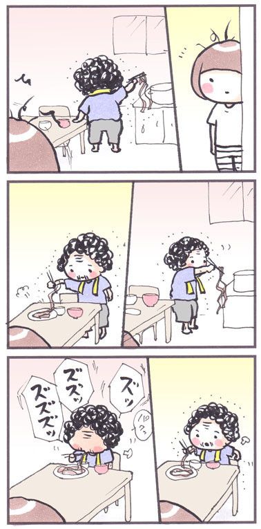 「朝ごはん 〜2ツイート目につづく〜」
#漫画 #イラスト #四コマ #エッセイ #2016年8月
#朝ごはん 