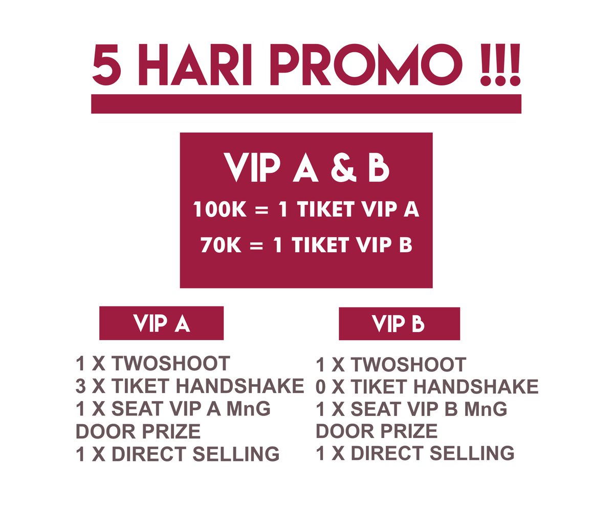 gajima_store's tweet photo. BIG PROMO!!! HANYA SAMPAI TGL 12 FEBRUARI
VIP A 100K VIP B 70K
#SIF2017 #PromoMurah5Hari https://t.co/T4Gd10mWC5