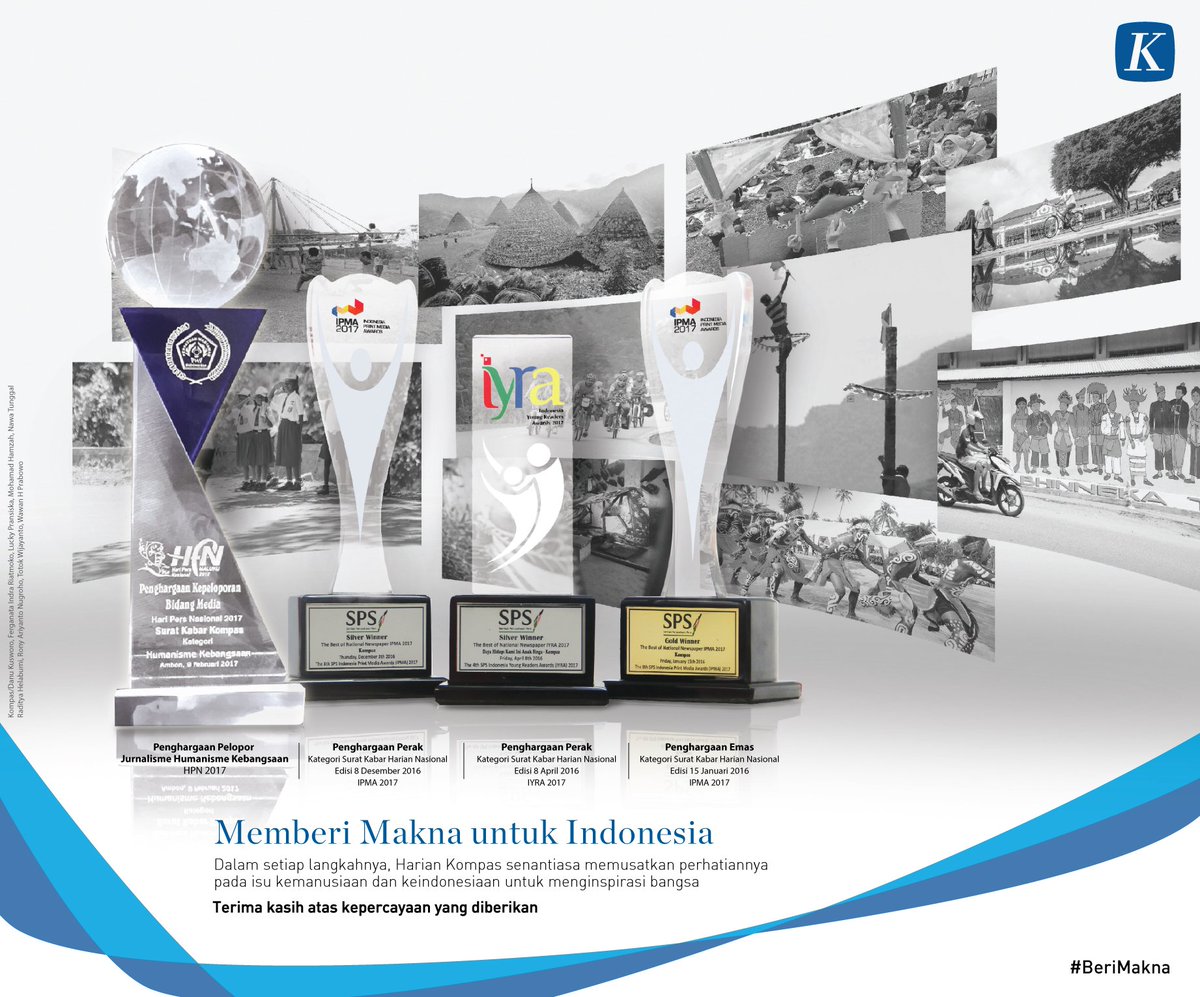 Di Hari Pers Nasional #HarianKompas meraih penghargaan Kepeloporan di Bidang Media Pers kategori Humanisme Kebangsaan. #HPN2017