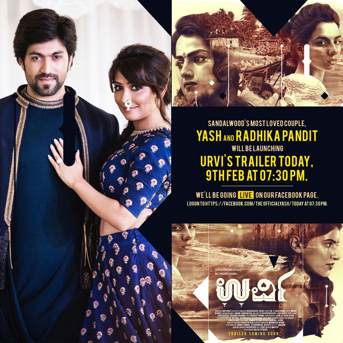 Catch the Rocking ಜೋಡಿ launch the trailer of <a href="/UrviMovie/">Urvi.Movie</a> via Facebook Live tonight 7:30 PM onwards.

- Team Yash