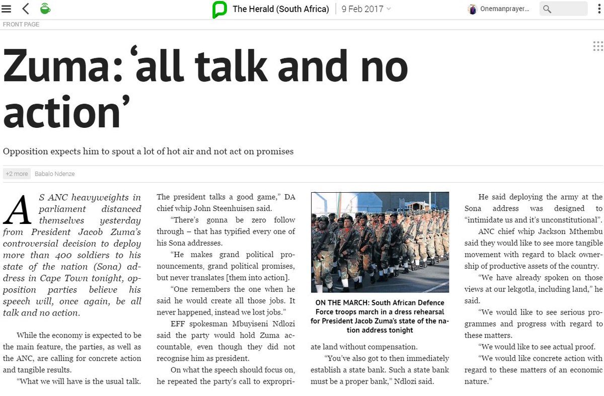 billysigudla1's tweet photo. @billysigudla : #ZUma all talk no action #SANDF #SONA2017 #TheHerald #February09th2017 #Part1 of 2 https://t.co/5jFVbDDNDK