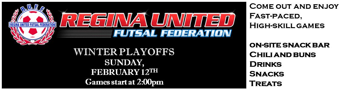 FutsalRegina's tweet photo. Come out for our futsal playoff tournament February 12th! Beer gardens, canteen, DJ...will be a great afternoon of games. Games start at 2pm https://t.co/7sqvUtSFWZ