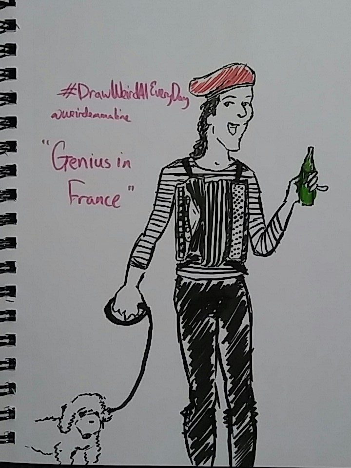 drawweirdal's tweet photo. This is the most stereotypical French Al i could come up with. #needsacroissant #drawweirdaleveryday #geniusinfrance @alyankovic https://t.co/11pcnNAVzU
