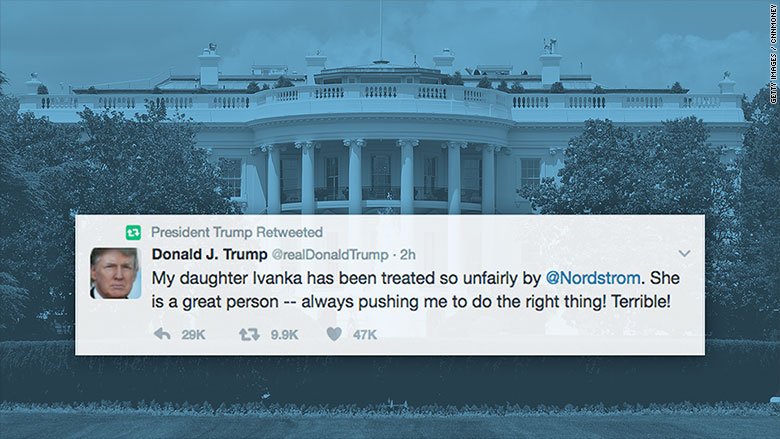 CNN's tweet photo. President Trump takes to Twitter to blast Nordstrom for dropping his daughter Ivanka's  fashion line https://t.co/Xz9K99xJ3k https://t.co/6QrIO6bFro