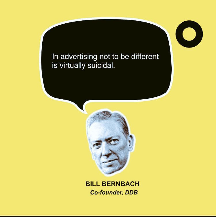 tphDDBsa's tweet photo. "In advertising not to be different is virtually suicidal" - Bill Bernbach #ddbquotes https://t.co/uwNHjl5hod