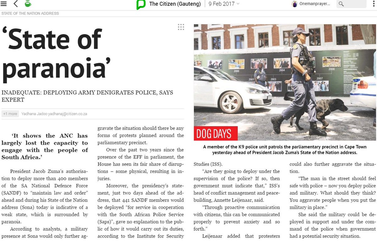 billysigudla1's tweet photo. #Paranoia grips #president : #SANDF #SONA2017 #TheCitizen #February09th2017 #Part2of 4 https://t.co/aHlLLhXsH3