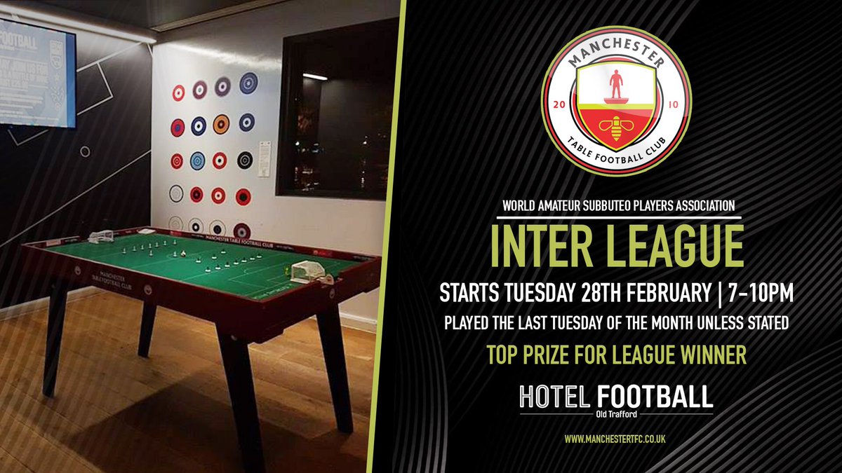 MancSubbuteo's tweet image. Our Inter League starts on Tuesday 28th February 7-10pm @hotelfootballuk | Free to play and great food &amp;amp; drink 

manchestertfc.co.uk