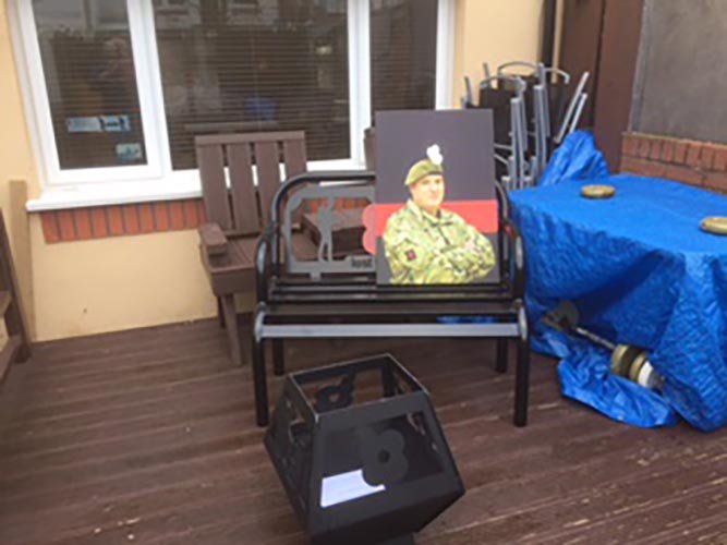 Forces_Support's tweet image. This morning the guys were in Wales to provide a Remembrance bench for the Family of Fallen Hero, L/Cpl Michael Campbell. #LESTWEFORGET