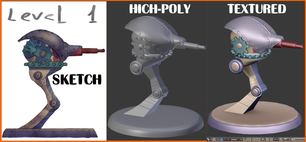 AndreyPrakhov's tweet image. Cannon. From sketch to model #Blender3d #Blend4Web #gamedev  #indiedev