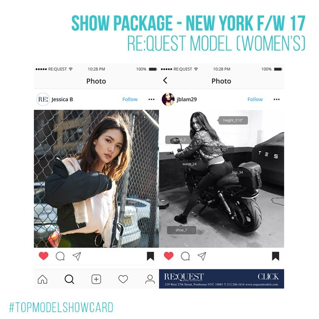 mformodelsblog's tweet photo. It's fashion week time! check out #JessicaBartaLam (Asia's NTM Cycle 4) in  #RequestModels Fall/Winter 2017 show package! #TOPMODELSHOWCARD https://t.co/8UHDLwpiMC